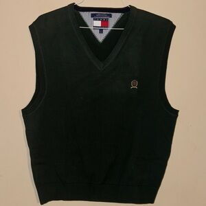 Tommy Hilfiger Dark Green V-Neck Sweater Vest L Y2K